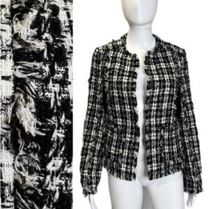 Truth and Pride Plaid Boucle Metallic Fringe Open Front Blazer Womens Size Small